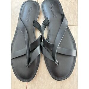 Madewell Black Leather Crossover Strap Thong Sandals Women's Size 7